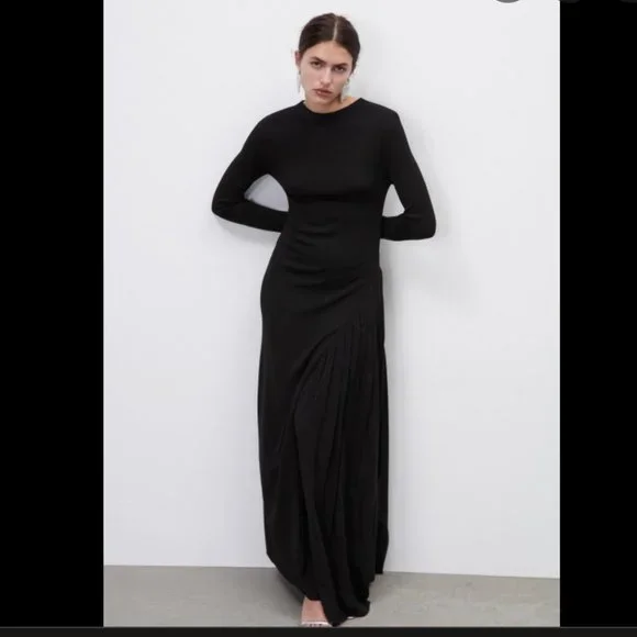 ZARA COLLECTION BLACK KNIT BANDAGE CONTRAST MAXI DRESS $89.90 - Picture 6 of 12